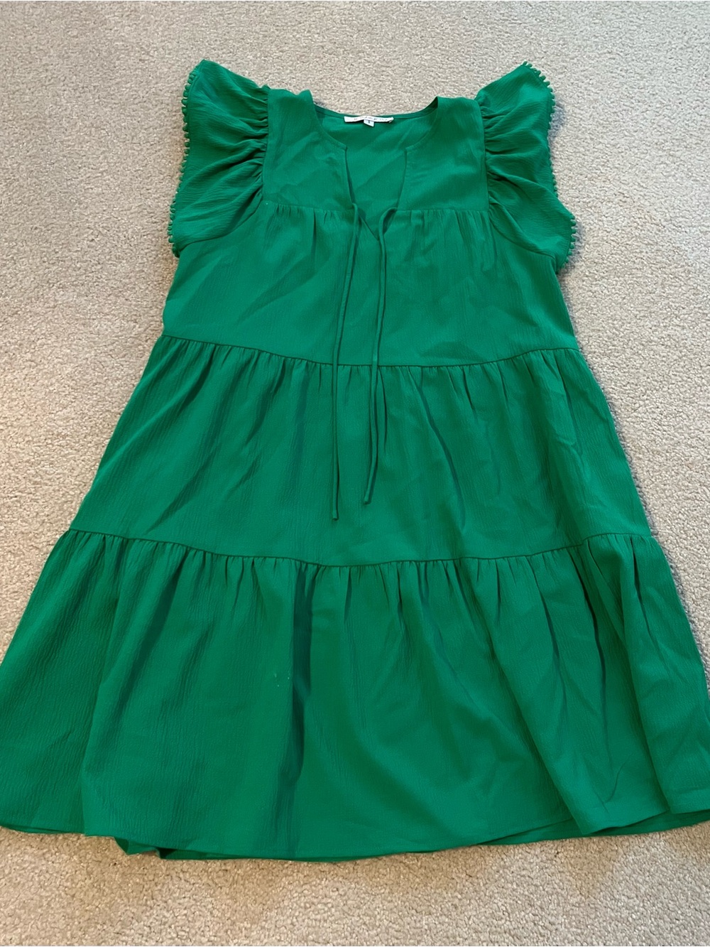 Women’s Green Joy Joy Tiered Flutter-Sleeve Dress